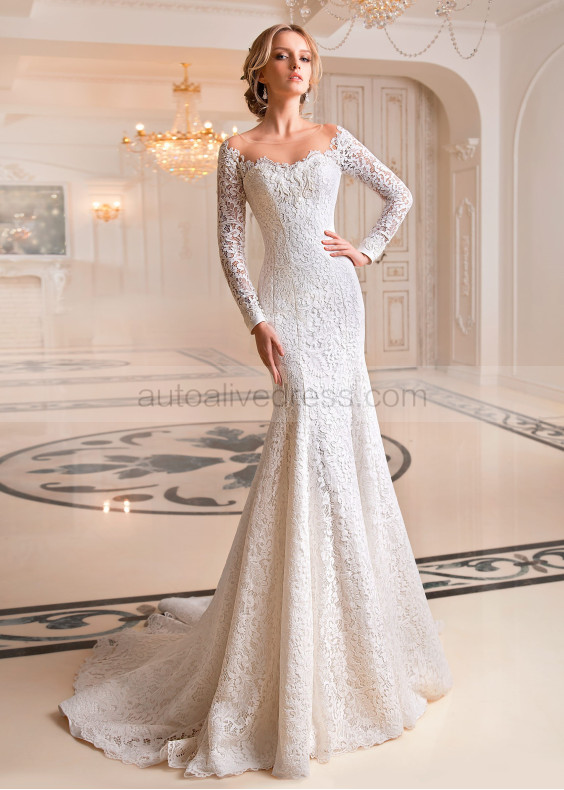 Illusion Neck Ivory Lace Tulle Keyhole Corset Back Wedding Dress Illusion Neck Ivory Lace Tulle Keyhole Corset Back Wedding Dress